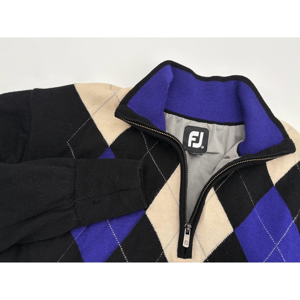 Footjoy Fully Lined Argyle Men's 1/4 Zip FJ Golf Sweater Jacket 100% Wool, Med